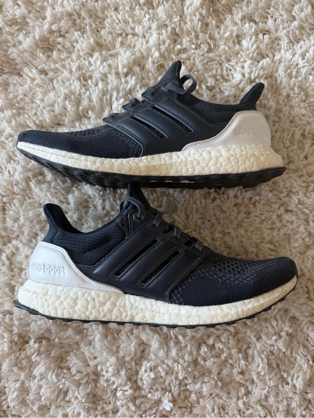adidas Men's Black Knit Running Shoes with White Boost Midsole